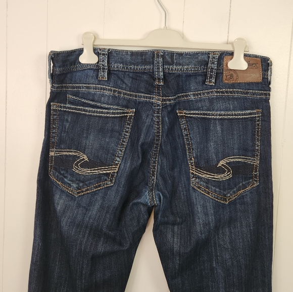 Silver Jeans Zac Mens 38x36 Blue Relaxed Straight Dark Wash Denim Western - Picture 4 of 11